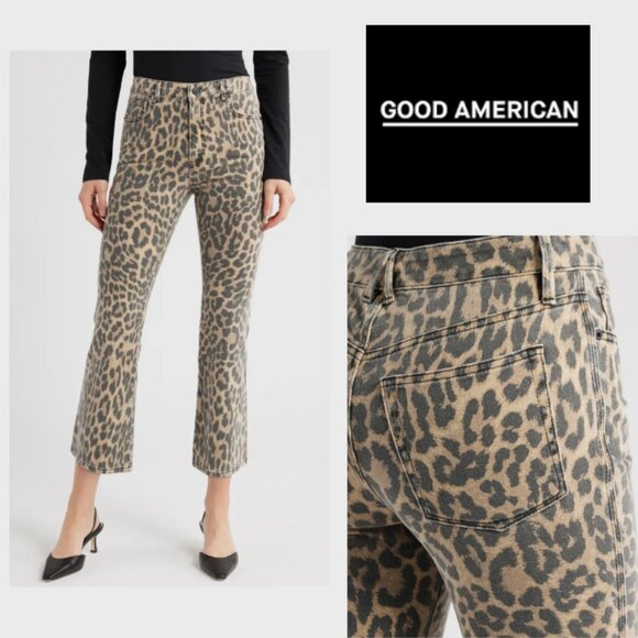 Good American Denim - Good American Kick Flare Jeans Lucky Leopard Sz 16 NWT